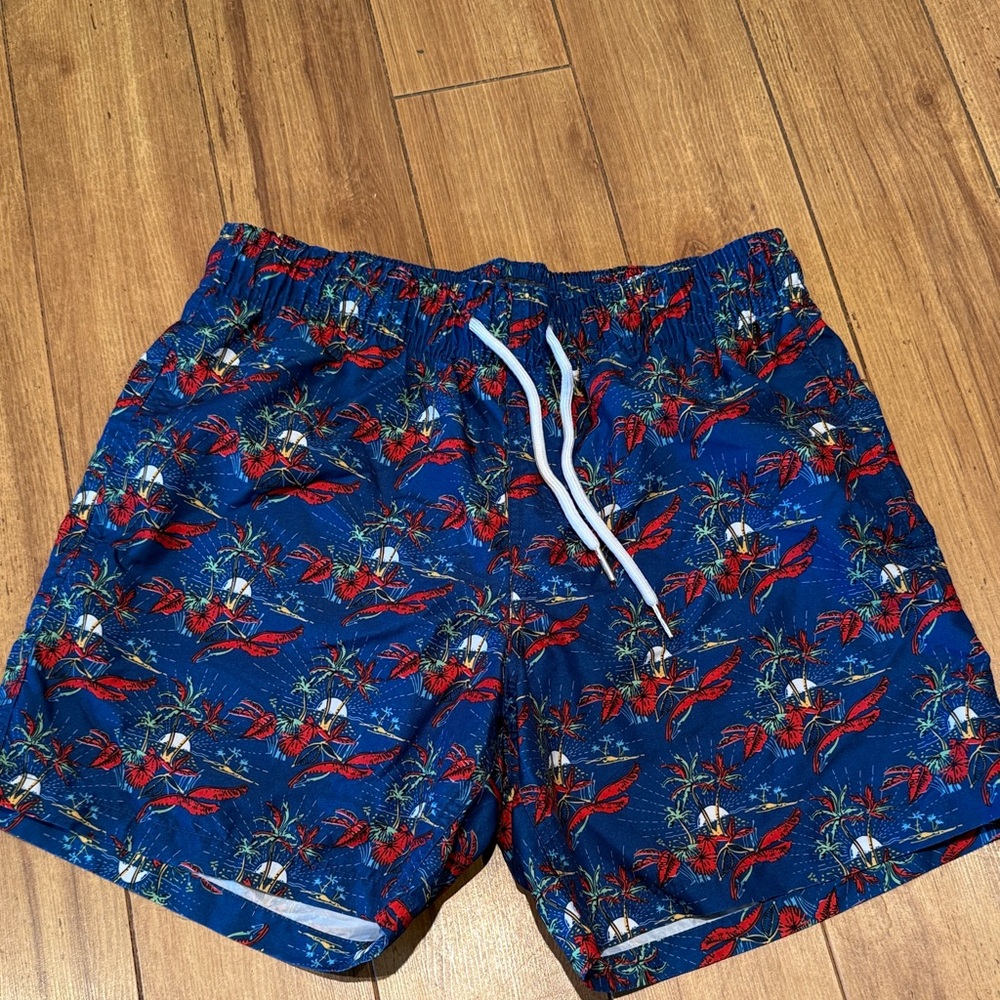 Slate & Stone Men's Blue and Red Tropical Swim Shorts. Size M.
